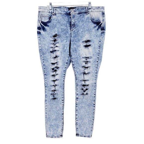 Forever 21 Denim - Twenyone Black Womens Jeans Sz 18 Mid-Rise Jeggings Flex Distressed Ripped HOLE